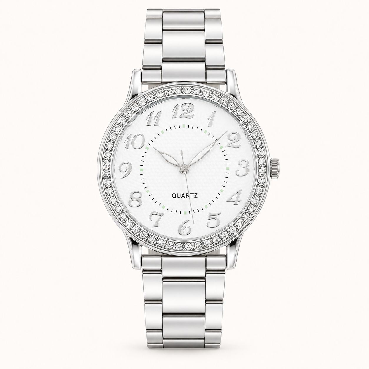Crystal-Accented Steel Quartz Watch