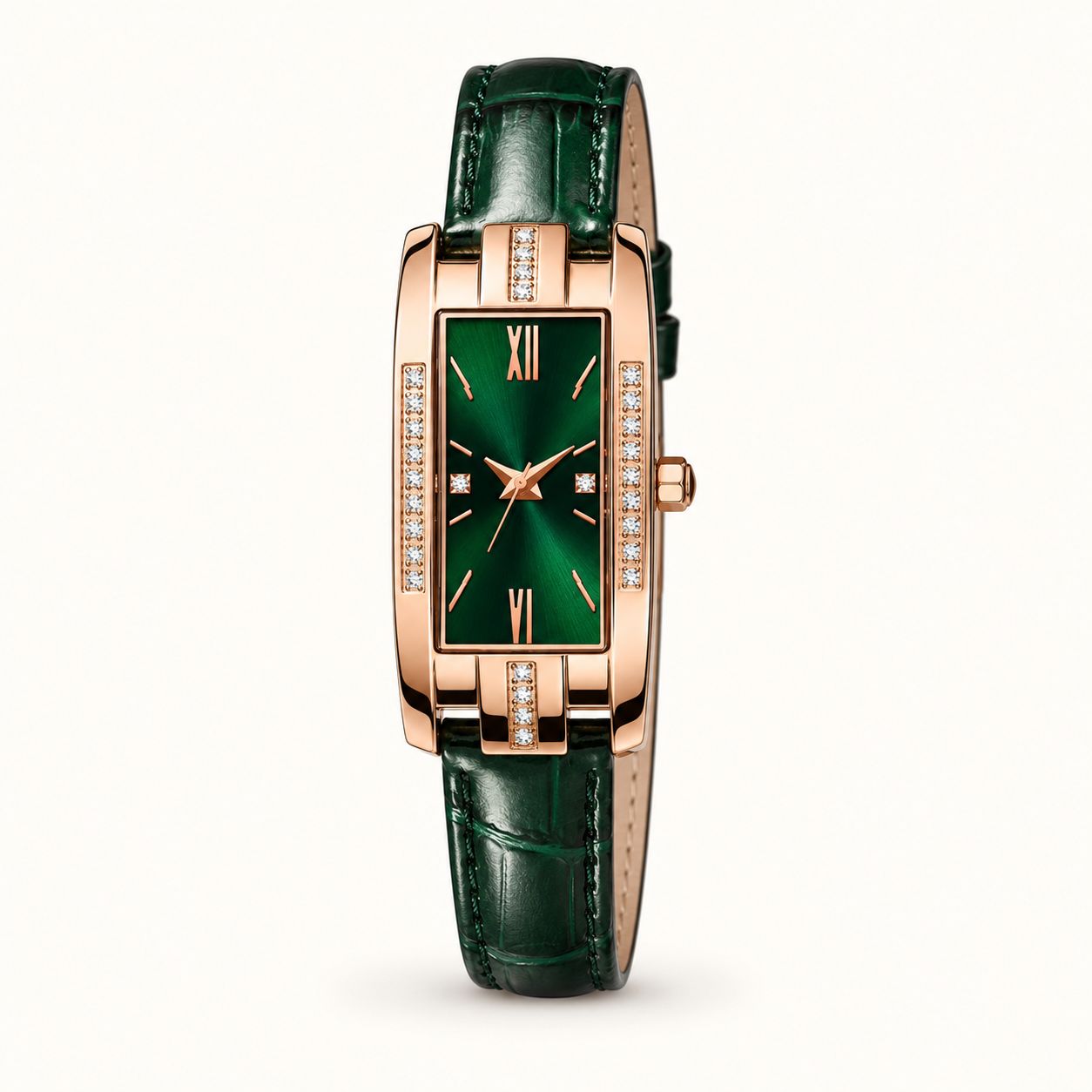Crystal Accented Rectangular Dial Watch