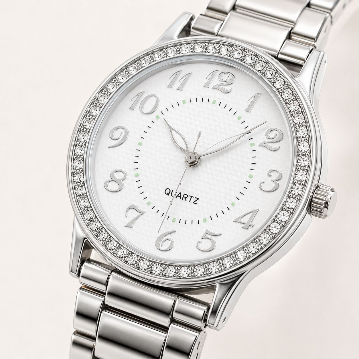 Crystal-Accented Steel Quartz Watch