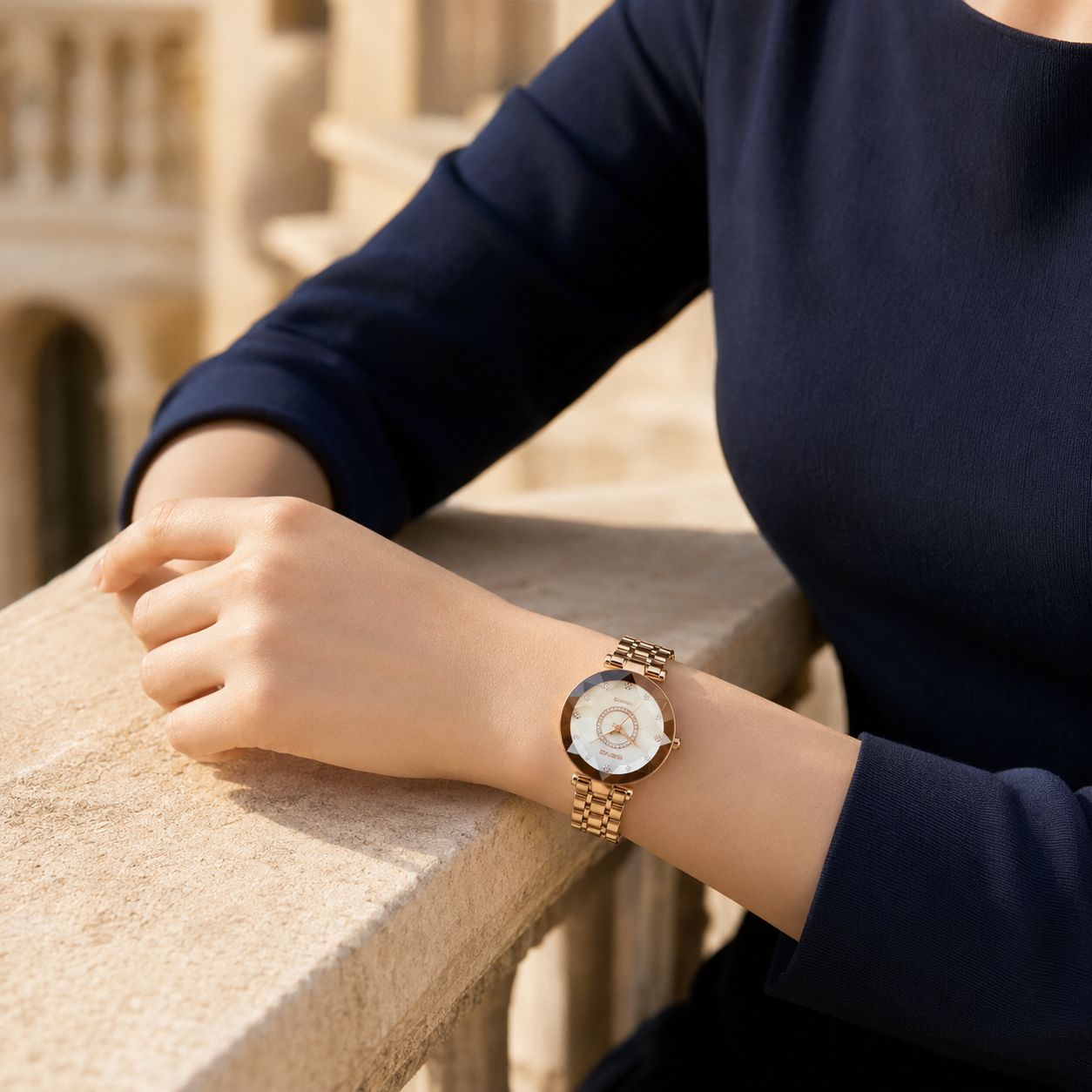 Faceted Blue Gold Quartz Watch Crystal Dial