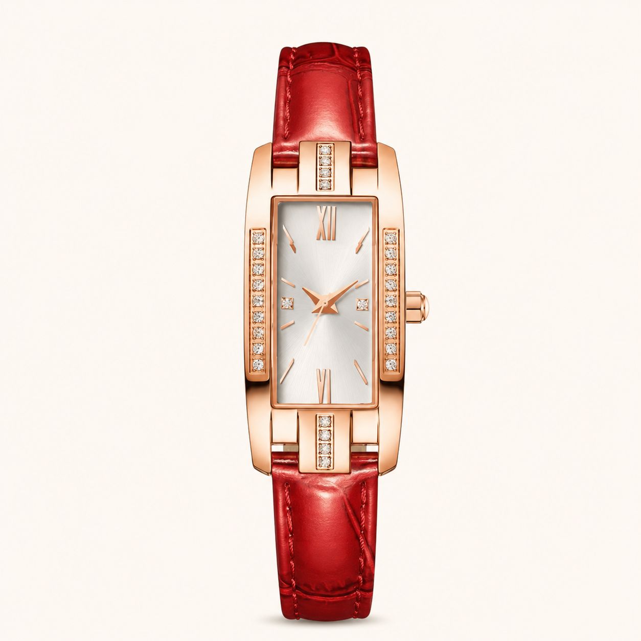 Crystal Accented Rectangular Dial Watch
