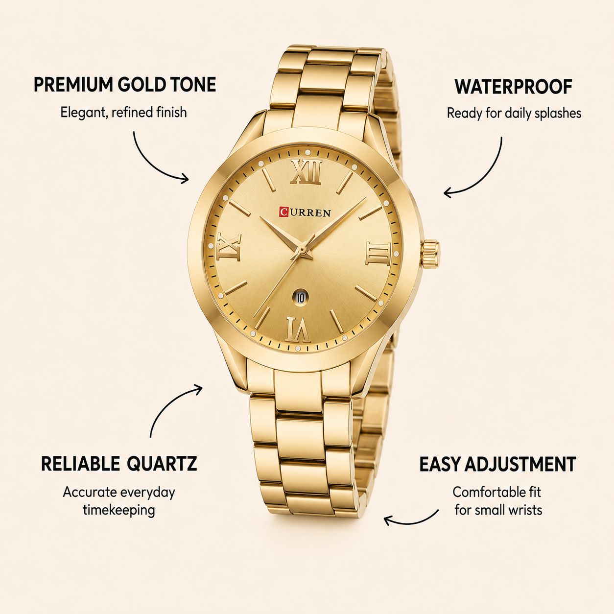 Classic Gold Stainless Steel Watch