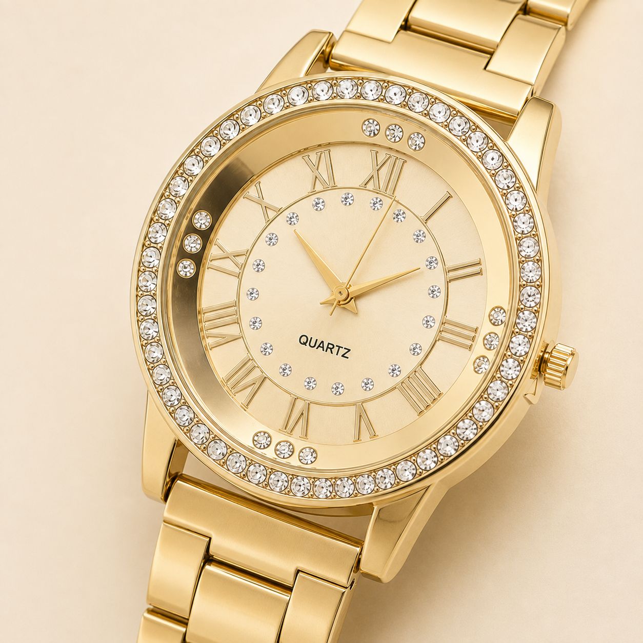 Crystal-Accented Gold Bracelet Watch
