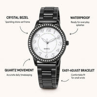 Crystal-Accented Steel Quartz Watch