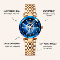 Faceted Blue Gold Quartz Watch Crystal Dial