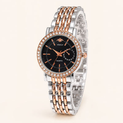 Black Crystal-Accented Dial Two-Tone Stainless Steel Watch