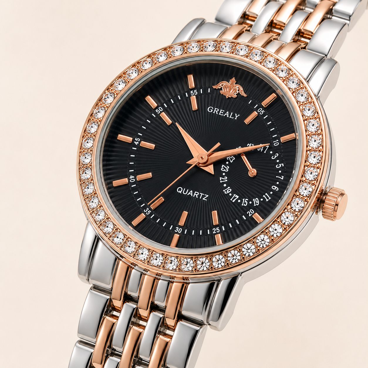 Black Crystal-Accented Dial Two-Tone Stainless Steel Watch
