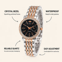 Black Crystal-Accented Dial Two-Tone Stainless Steel Watch