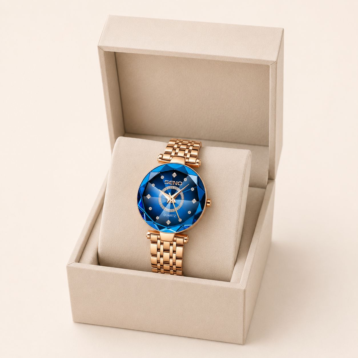 Faceted Blue Gold Quartz Watch Crystal Dial