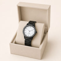 Crystal-Accented Steel Quartz Watch
