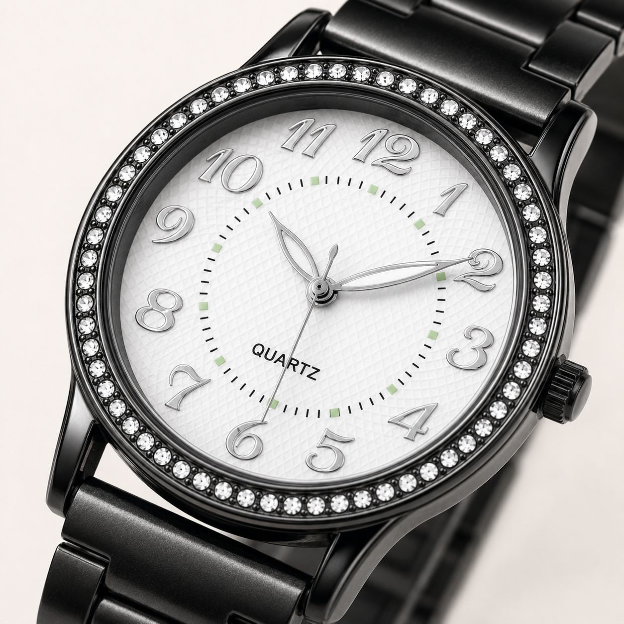 Crystal-Accented Steel Quartz Watch