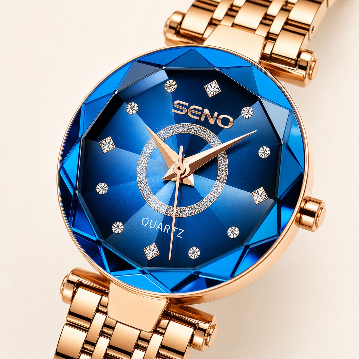 Faceted Blue Gold Quartz Watch Crystal Dial