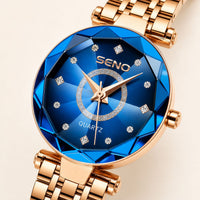 Faceted Blue Gold Quartz Watch Crystal Dial