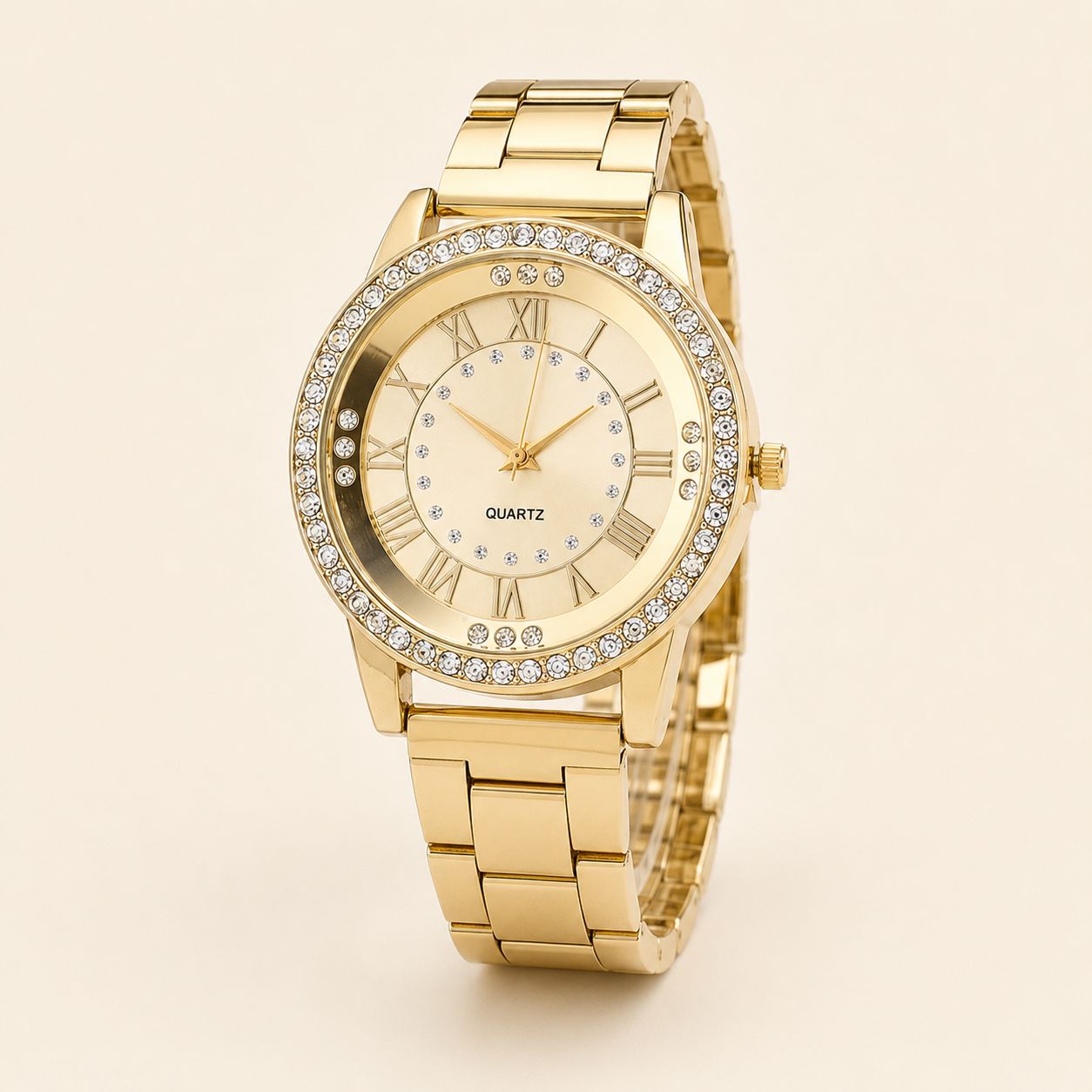 Crystal-Accented Gold Bracelet Watch