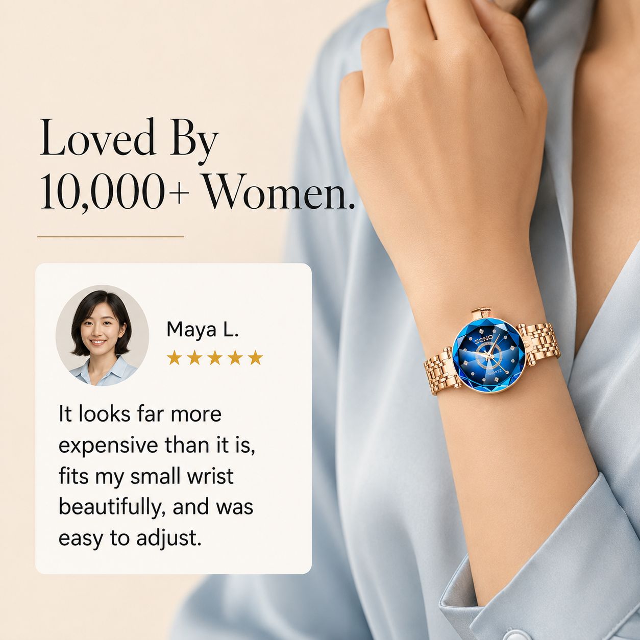 Faceted Blue Gold Quartz Watch Crystal Dial