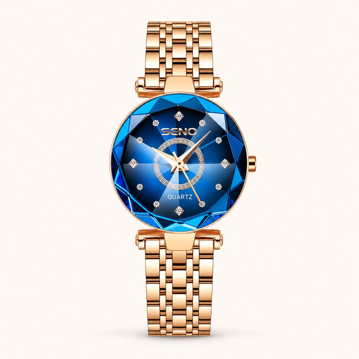 Faceted Blue Gold Quartz Watch Crystal Dial