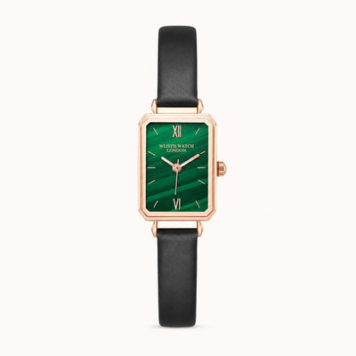 Charlotte Design rectangular green gold leather Watch