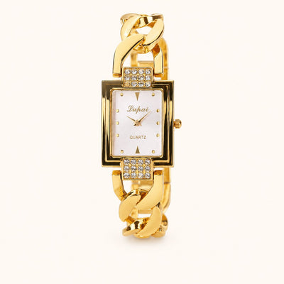 Crystal Accented Rectangular Dial Watch