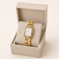 Crystal Accented Rectangular Dial Watch