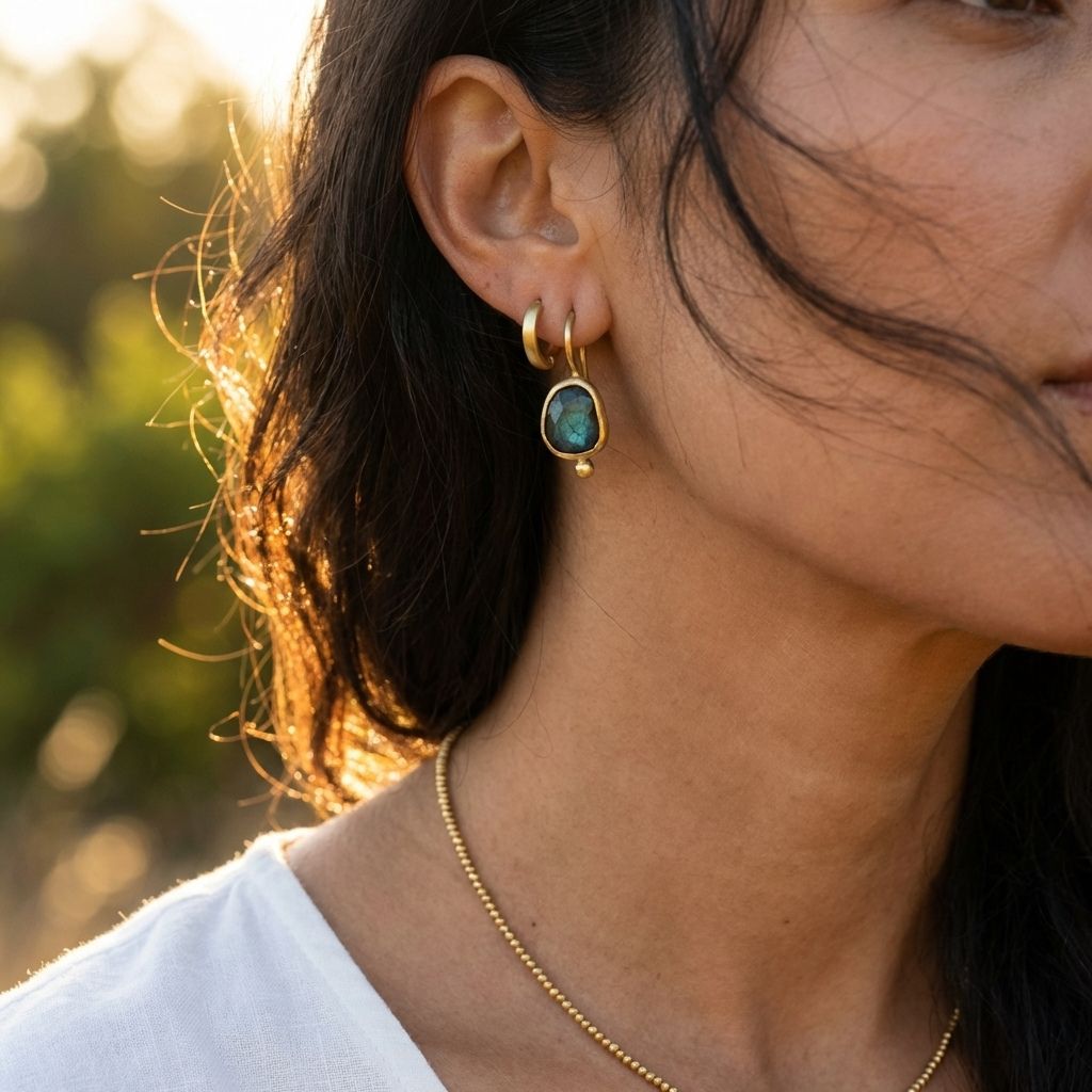 Labradorite Bezel Drop Earrings