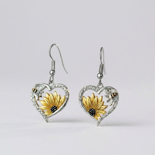 Sunflower Heart Dangle Earrings