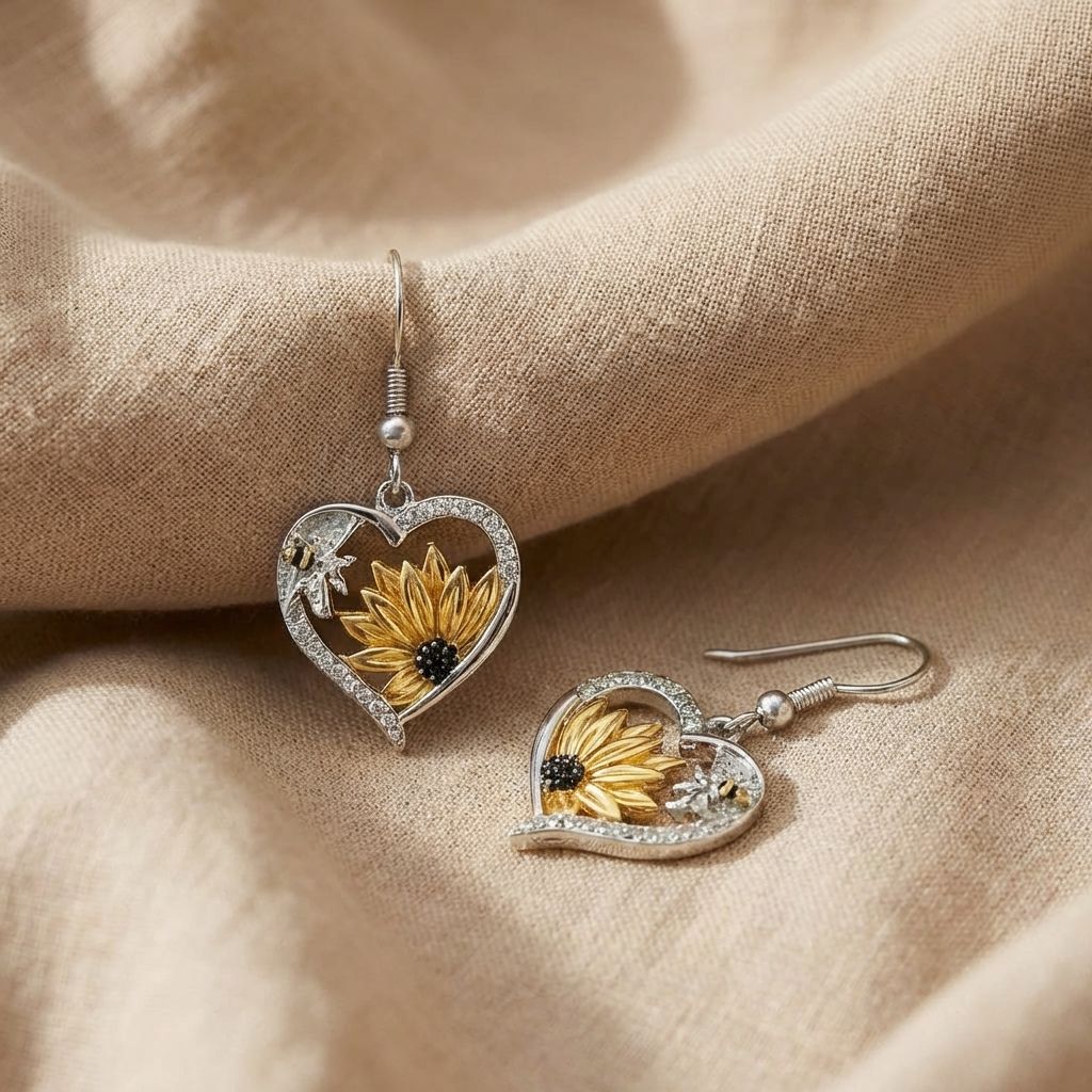 Sunflower Heart Dangle Earrings