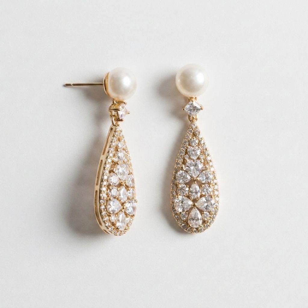 Pearl Crystal Teardrop Earrings