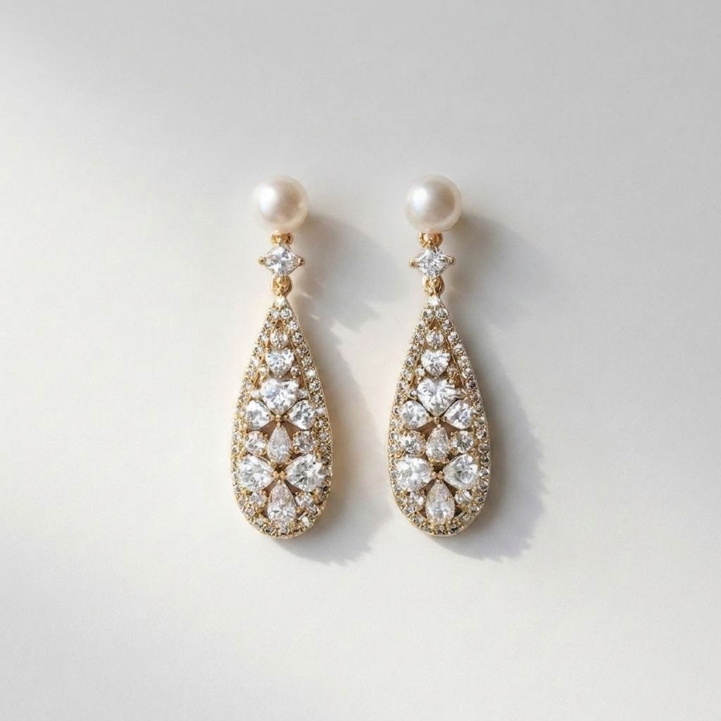 Pearl Crystal Teardrop Earrings