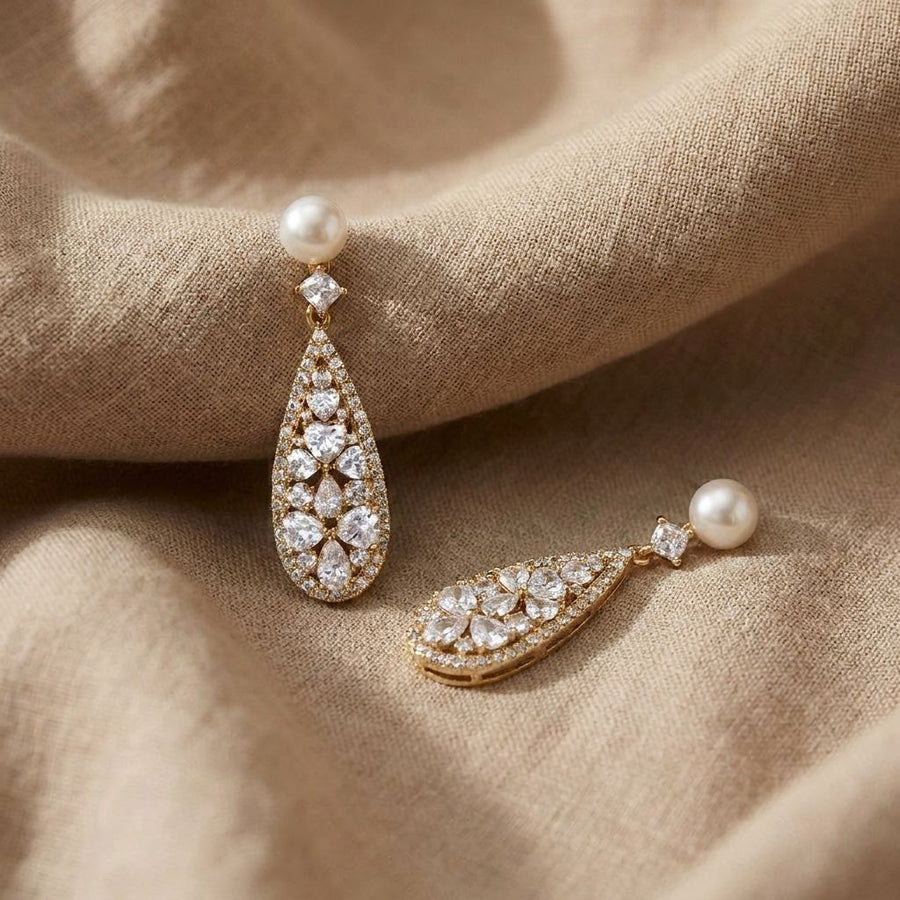 Pearl Crystal Teardrop Earrings