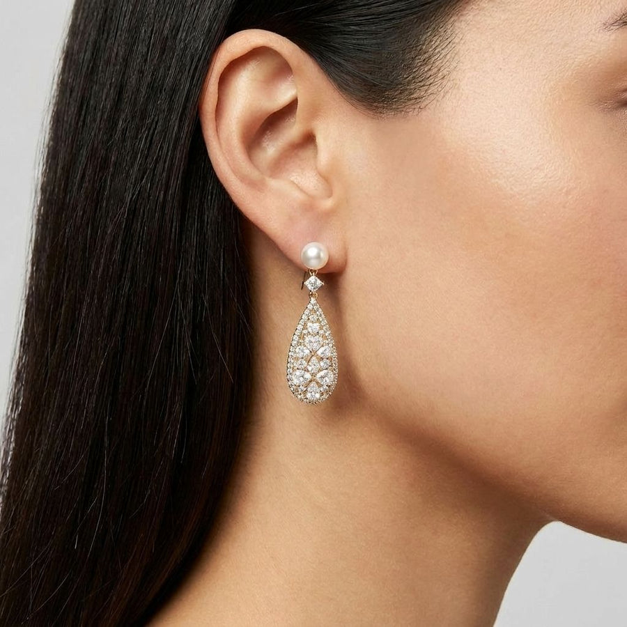 Pearl Crystal Teardrop Earrings
