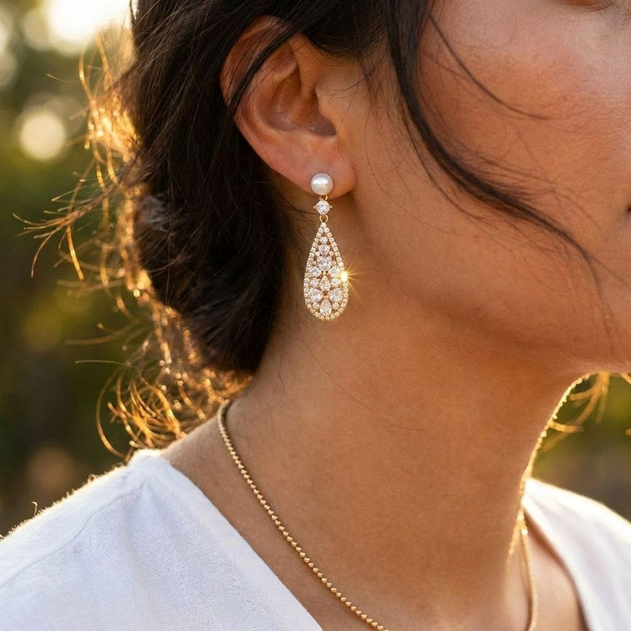 Pearl Crystal Teardrop Earrings
