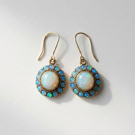 Opal Halo Drop Earrings