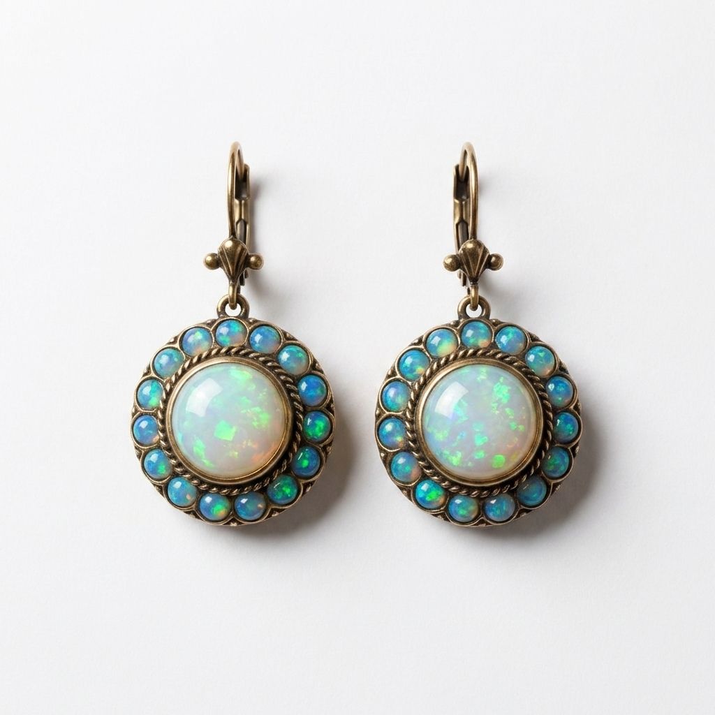 Opal Halo Drop Earrings