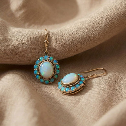Opal Halo Drop Earrings