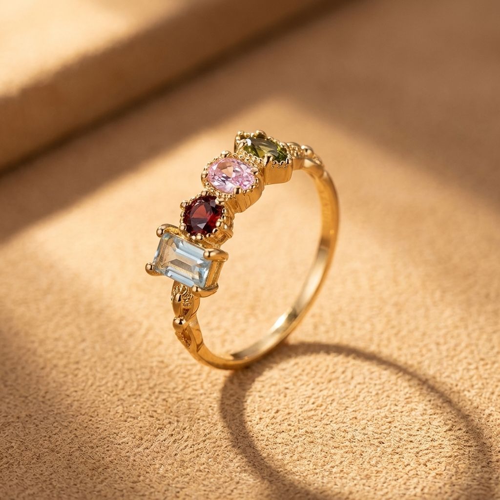 Multi-Stone Floral Gold Ring