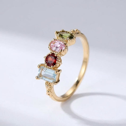 Multi-Stone Floral Gold Ring