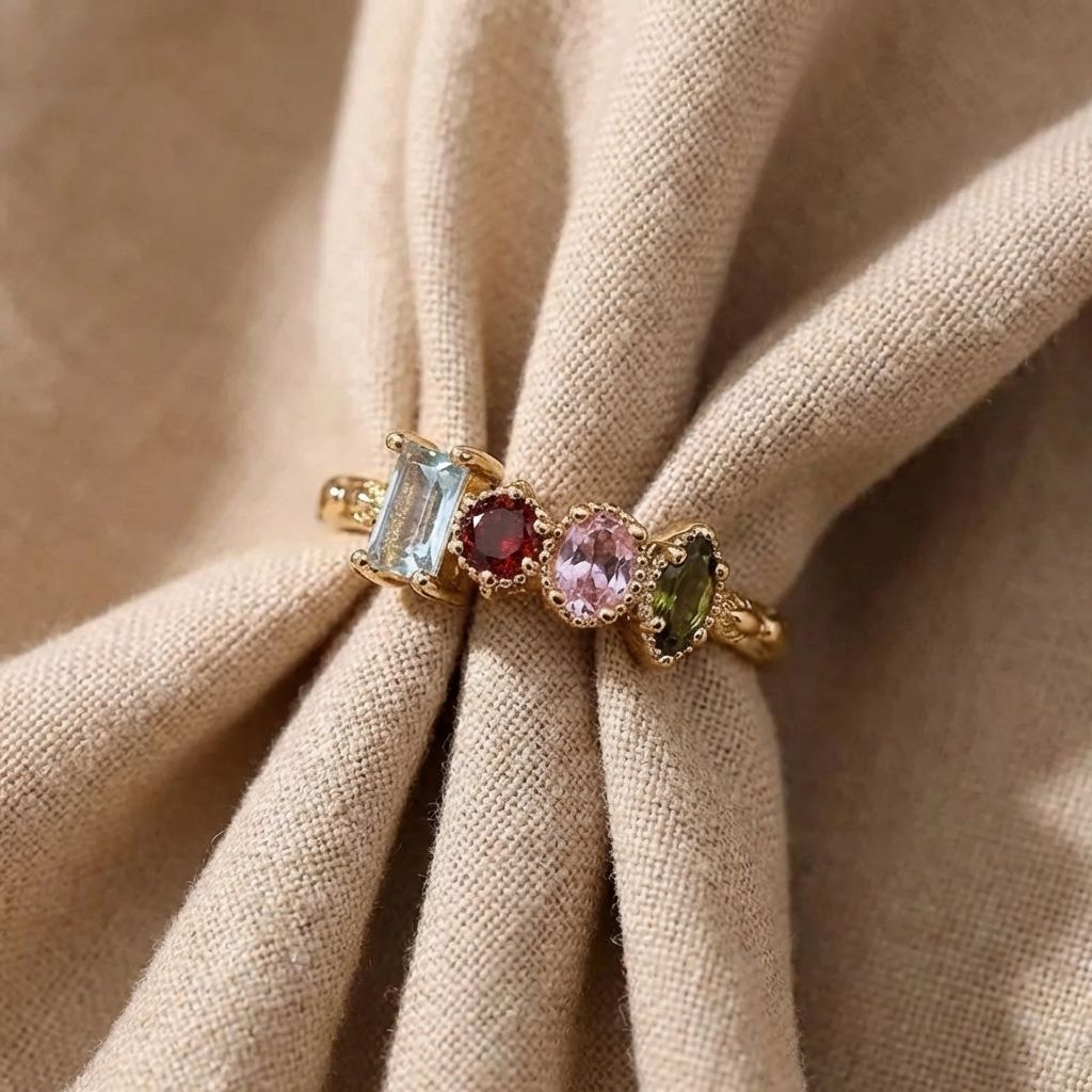 Multi-Stone Floral Gold Ring