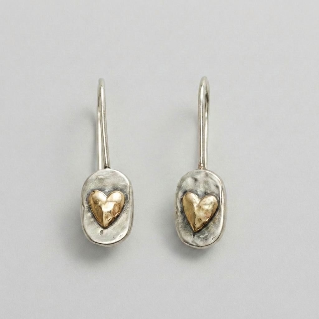 Gold Heart Two-Tone Drop Earrings