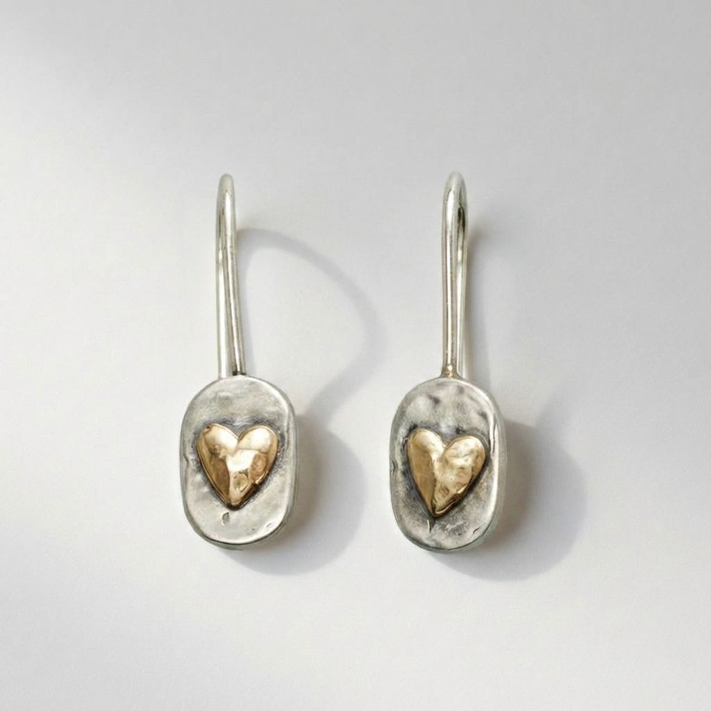 Gold Heart Two-Tone Drop Earrings