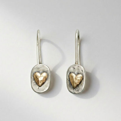 Gold Heart Two-Tone Drop Earrings