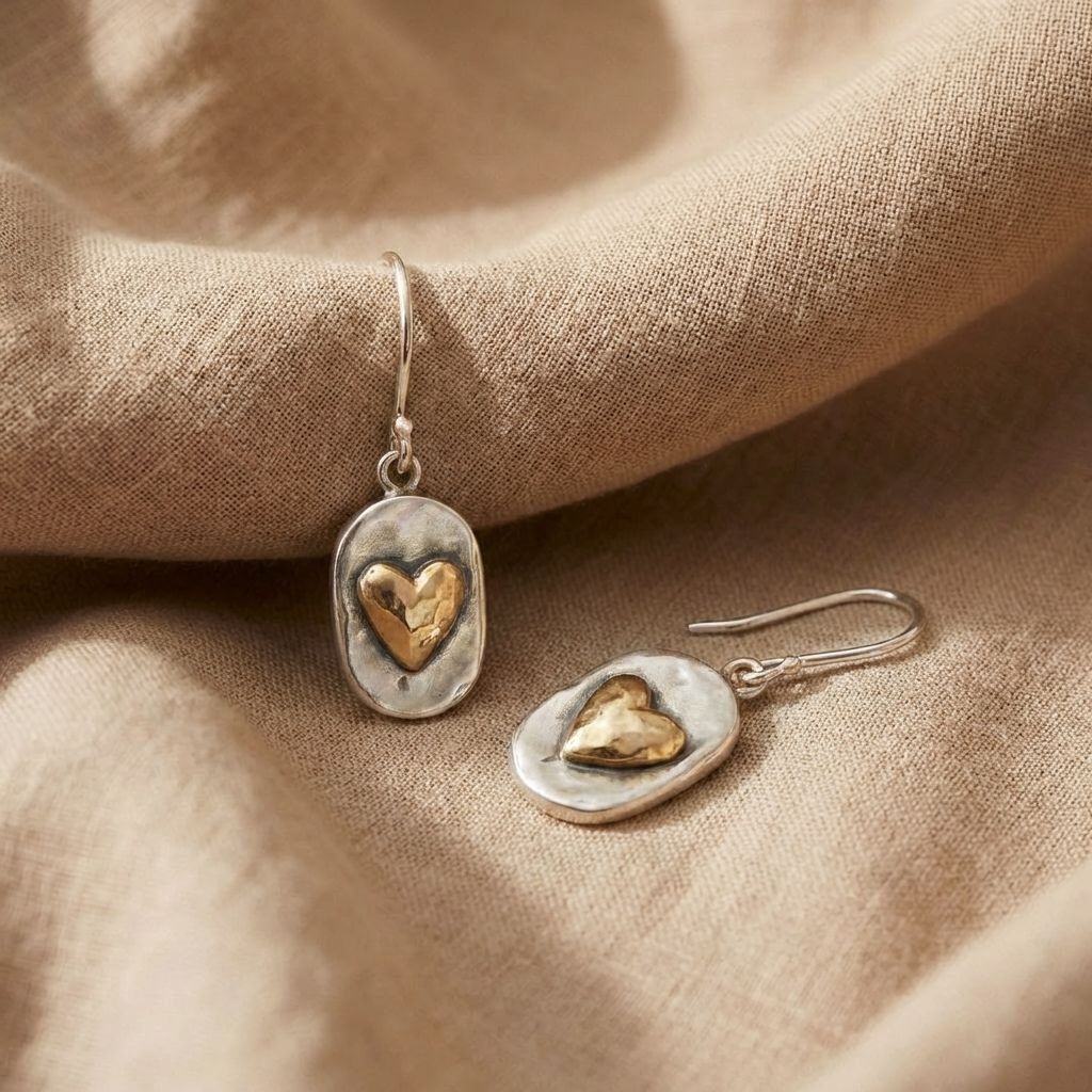 Gold Heart Two-Tone Drop Earrings