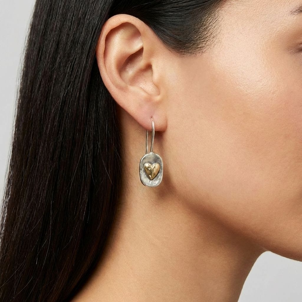 Gold Heart Two-Tone Drop Earrings