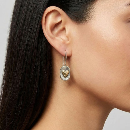 Gold Heart Two-Tone Drop Earrings