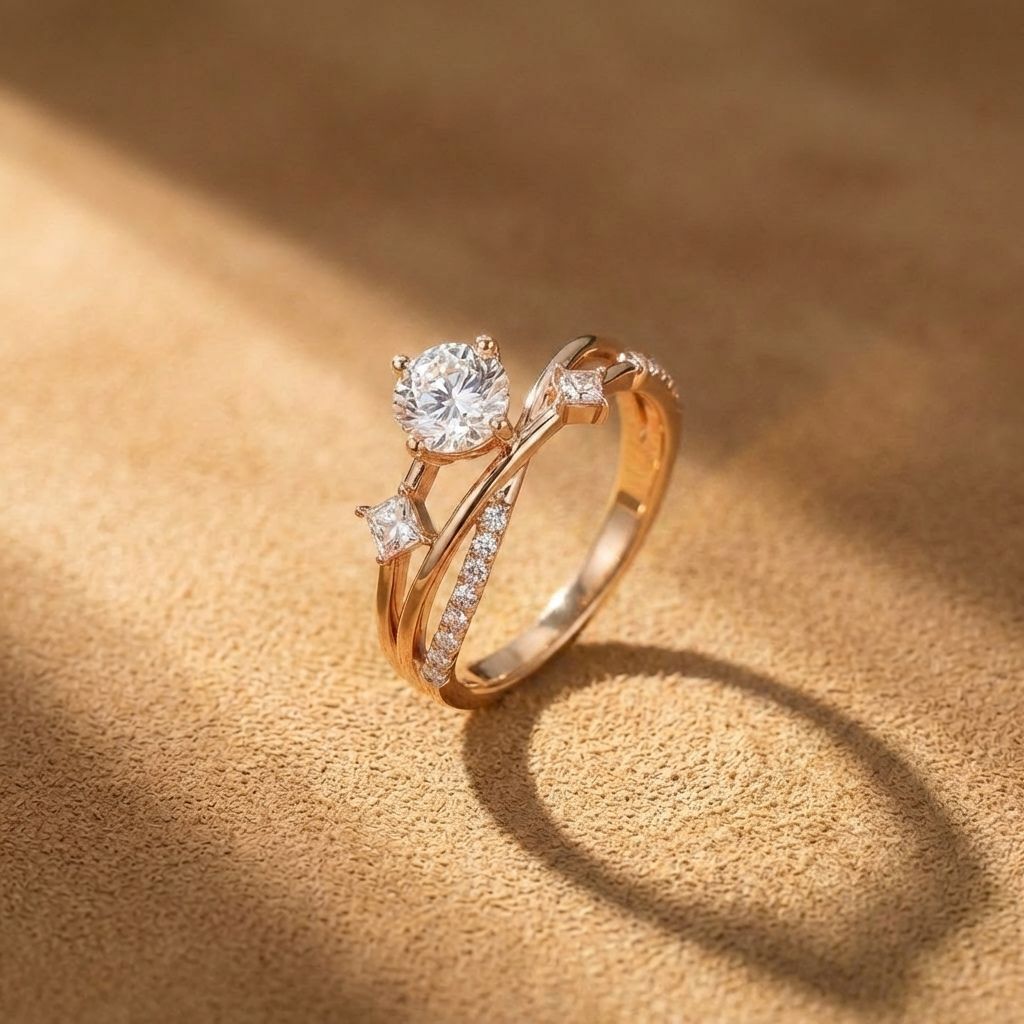 Crystal Solitaire Split Band Ring