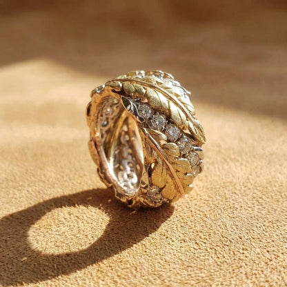 Crystal Leaf Wide Band Ring