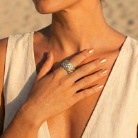 Crystal Leaf Wide Band Ring