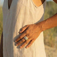 Crystal Leaf Wide Band Ring
