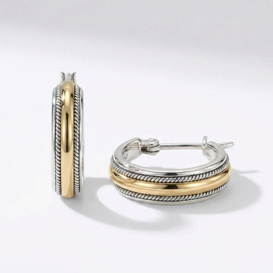 Two Tone Stripe Hoop Earrings