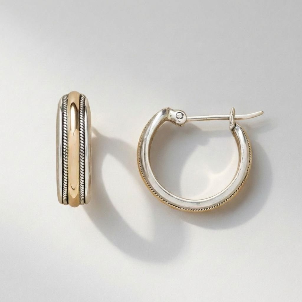 Two Tone Stripe Hoop Earrings