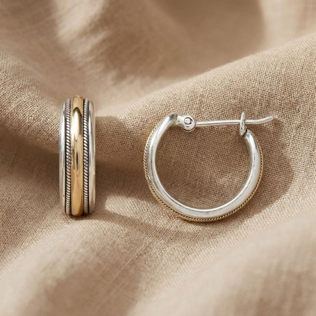 Two Tone Stripe Hoop Earrings